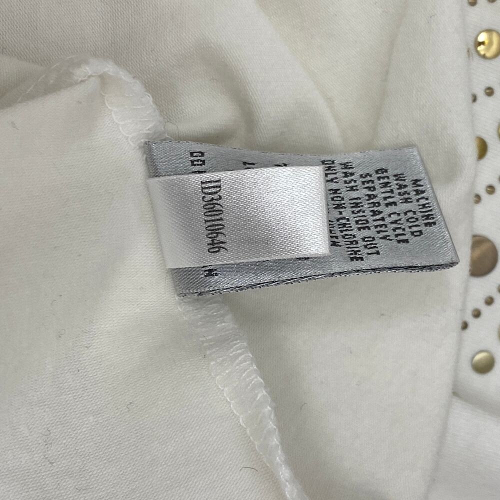 Chicos 2 Medium White Embellished Tank Top Sunburst Sleeveless Shirt Gold Detail - Picture 12 of 14